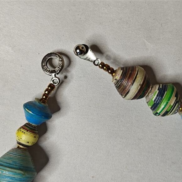 VTG Teng Yue Necklace Colorful Paper Beads Single Strand Snap Close Signed - Picture 6 of 11